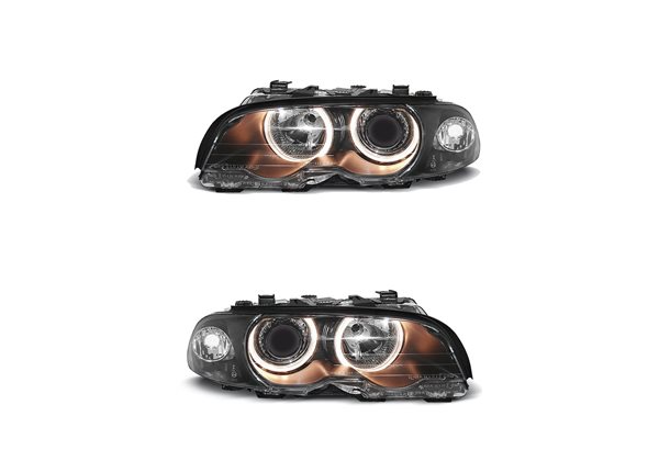 Juego De Faros Delanteros Bmw E46 04.99-08.01 Coupe Cabrio Ojos De Angel  Negro