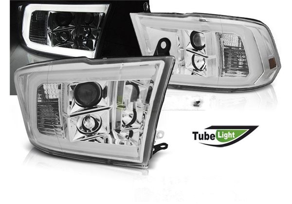 Juego De Faros Delanteros Dodge Ram 09-18 Tube Light Chrome