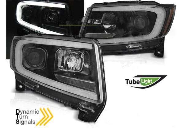 Juego De Faros Delanteros Chrysler Jeep Grand Cherokee 11-13 Black Tube Light Seq