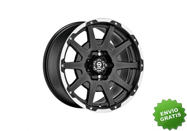 Llanta exclusiva Oz Sparco Dakar 7.5x17 5x100 Et38 Negro Mate Lip Polished+rivets